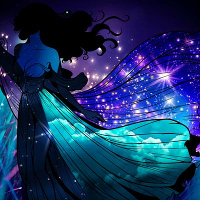 realistic woman in dress flowing the the wind