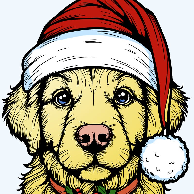 realistic dog with a christmas hat