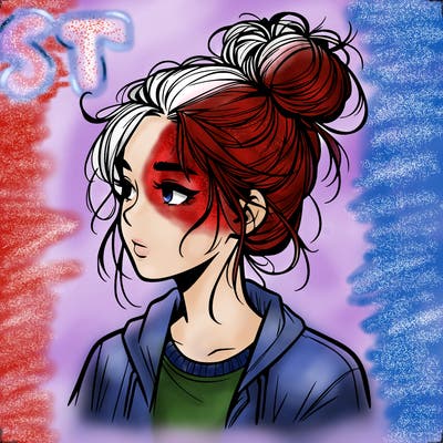 realistic teenage girl with a messy bun