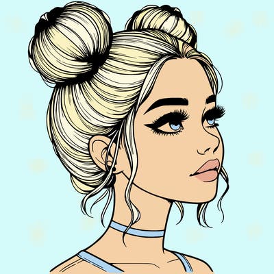 realistic girl with buns on the top of her head
