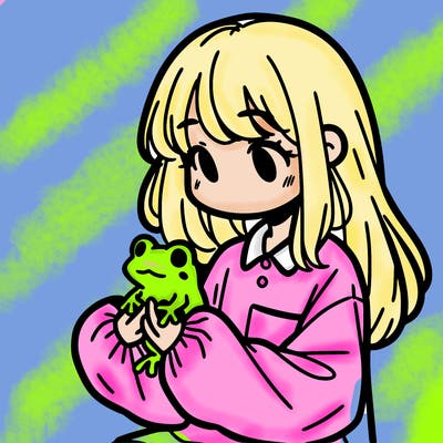 girl with long hair and a oversized shirt. and she is holding a frog