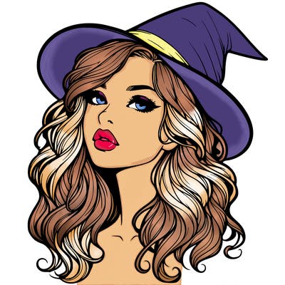 realistic witch girl with wavy hair and lips