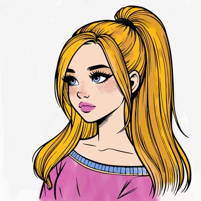 realistic girl with a high ponytail