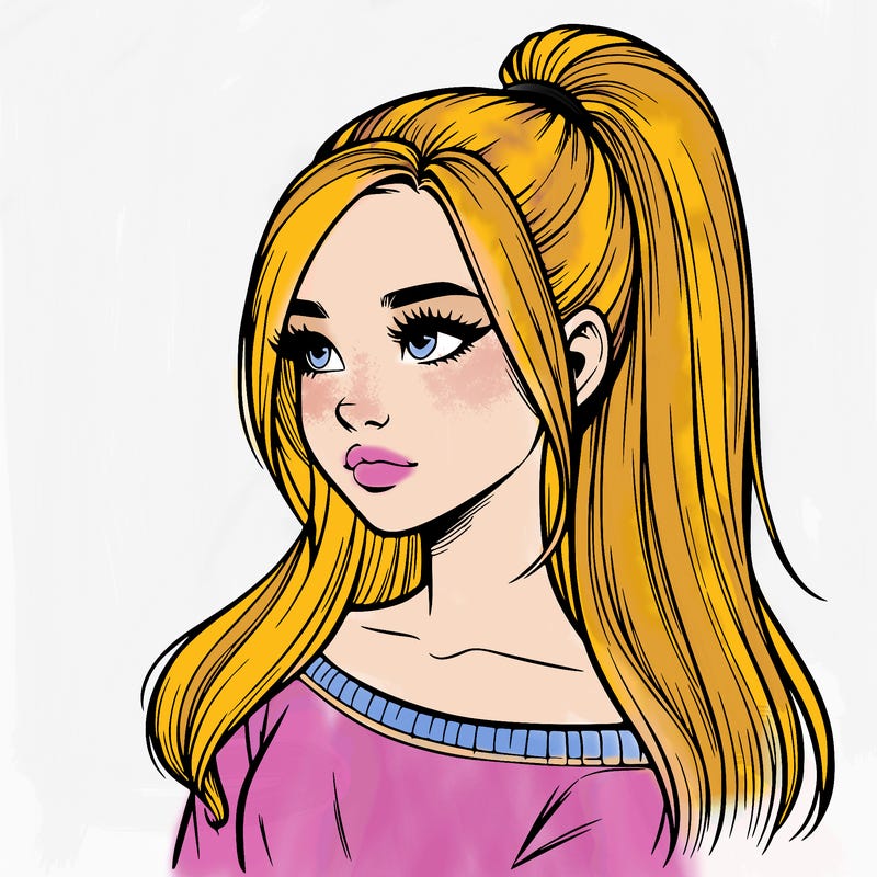 realistic girl with a high ponytail