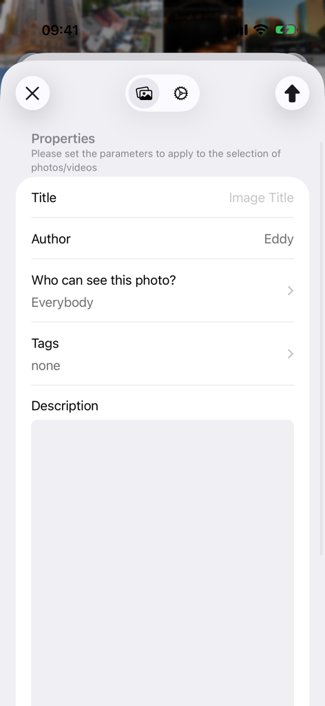 Piwigo - Interface Piwigo pour modifier le titre de la photo, l'auteur et les paramètres de confidentialité