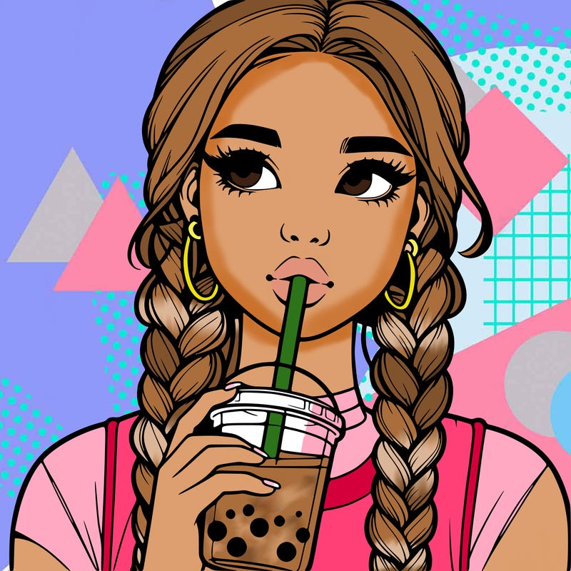 realistic girl with braided hair drinking boba