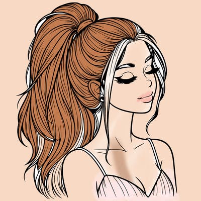 realistic girl with a high ponytail