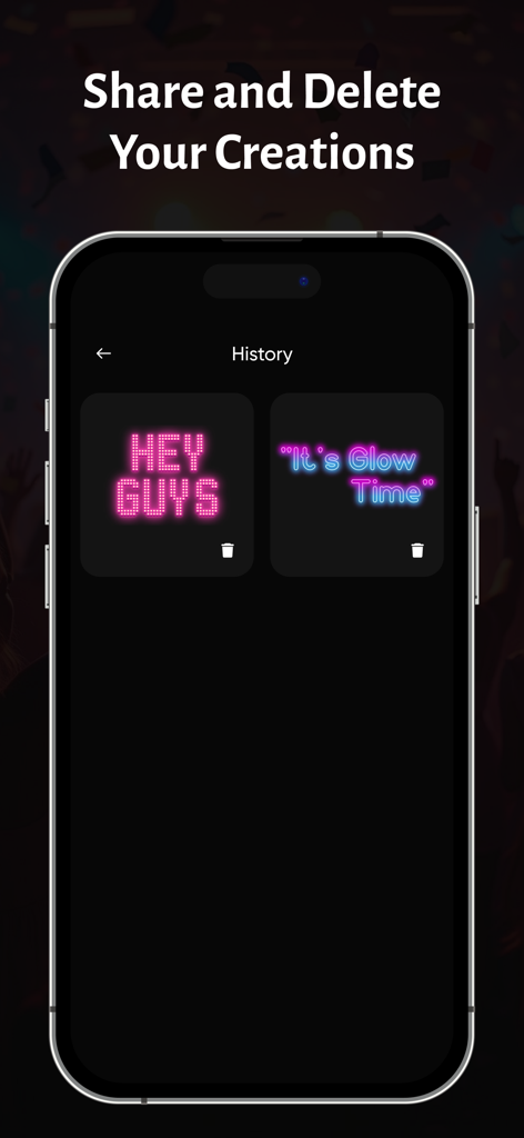 LED Text Banner : Scroll LED - Pantalla de historial que muestra banners de texto LED guardados para eventos sociales