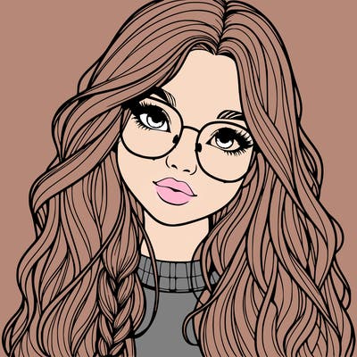 girl with long hair and freckles and glasses realistic