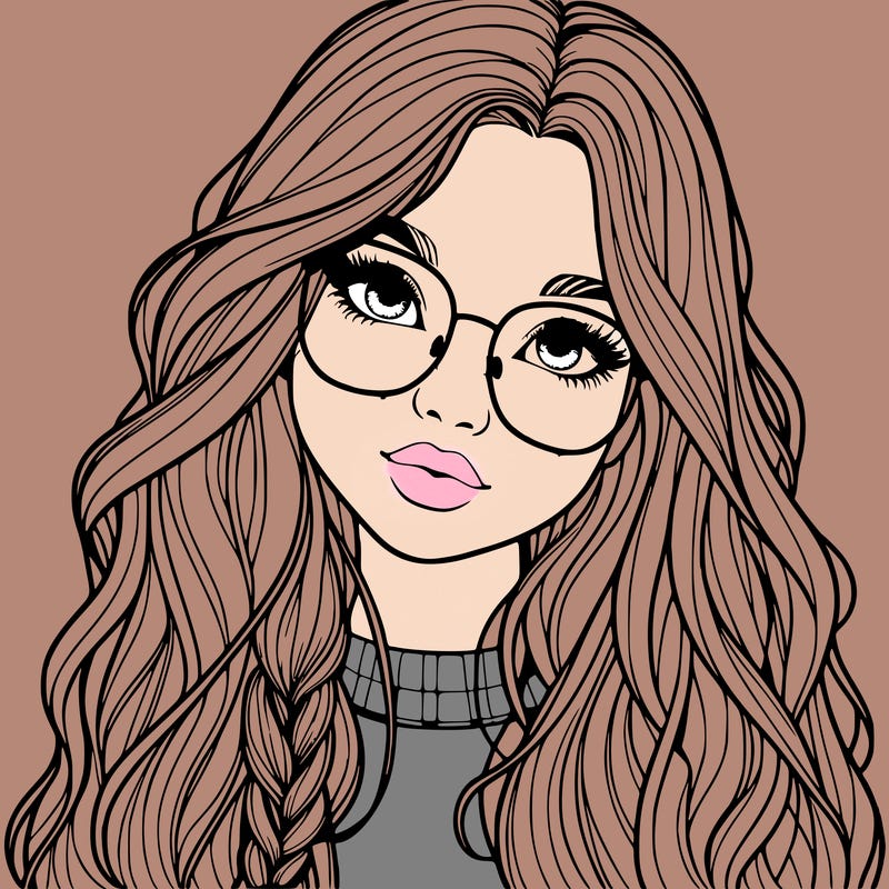 girl with long hair and freckles and glasses realistic
