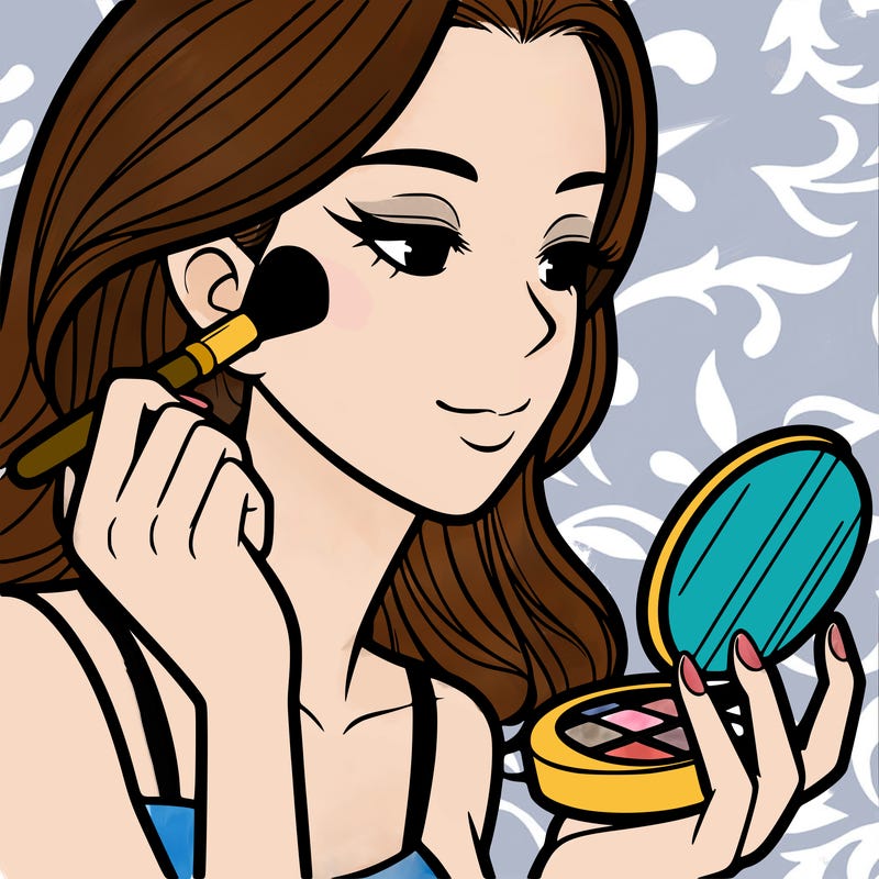 little girl putting on makeup