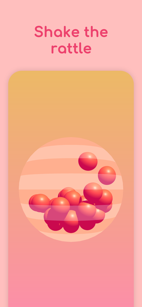 Digital rattle toy with red spheres on a pink background from the Jam Toys app