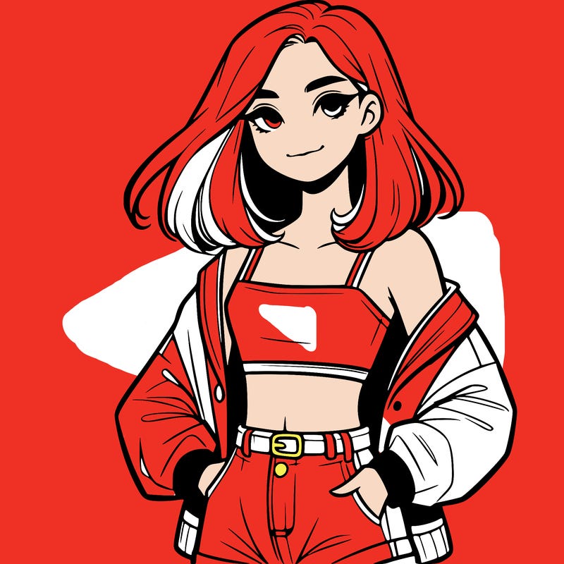 a realistic girl with a crop top and short shorts in an open jacket