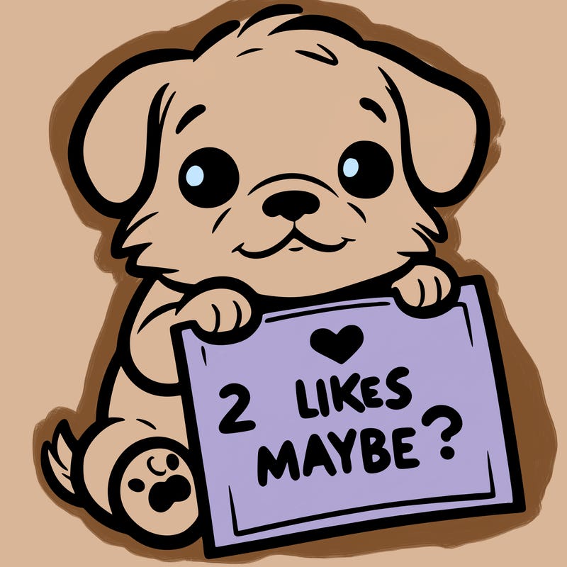 a puppy holding a sign that says 2 likes maybe?