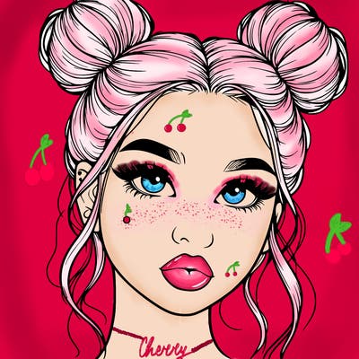 realistic girl with two buns on her hair and lips