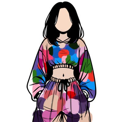 realistic girl faceless with baggy pants and a crop top