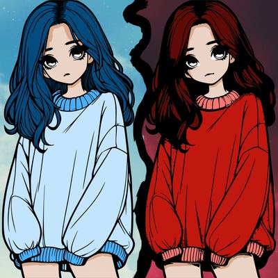 realistic girl with baggy sweater