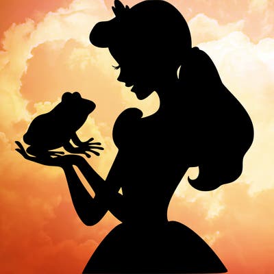 a shadow of a princess holding a frog realistic