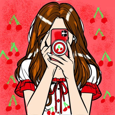 a realistic girl holding her phone taking pictures
