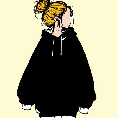 realistic girl with a oversized sweatshirt on and a bun