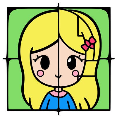 drawing girl divide into 4