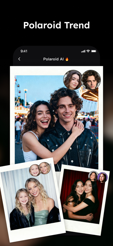 NanoBlink app interface showcasing AI generated polaroid style photos