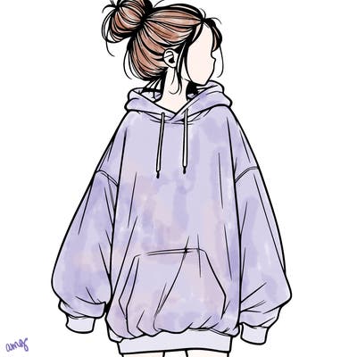 realistic girl with a oversized sweatshirt on and a bun