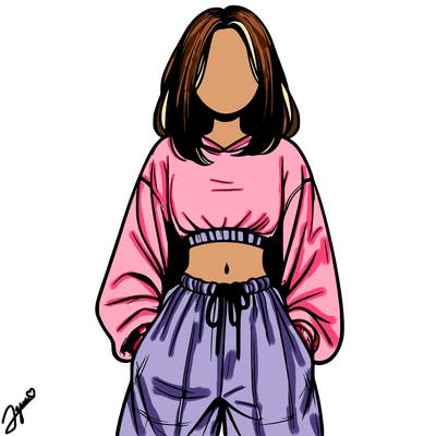 realistic girl faceless with baggy pants and a crop top