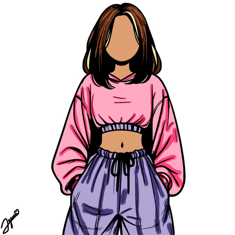 realistic girl faceless with baggy pants and a crop top