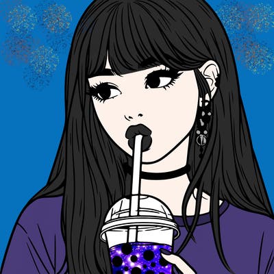 aesthetic realistic girl drinking boba