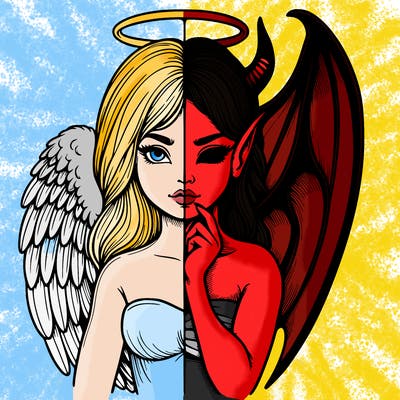 realistic angel half demon