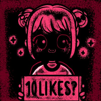 cute girl that is holding a sign that says 10 likes?