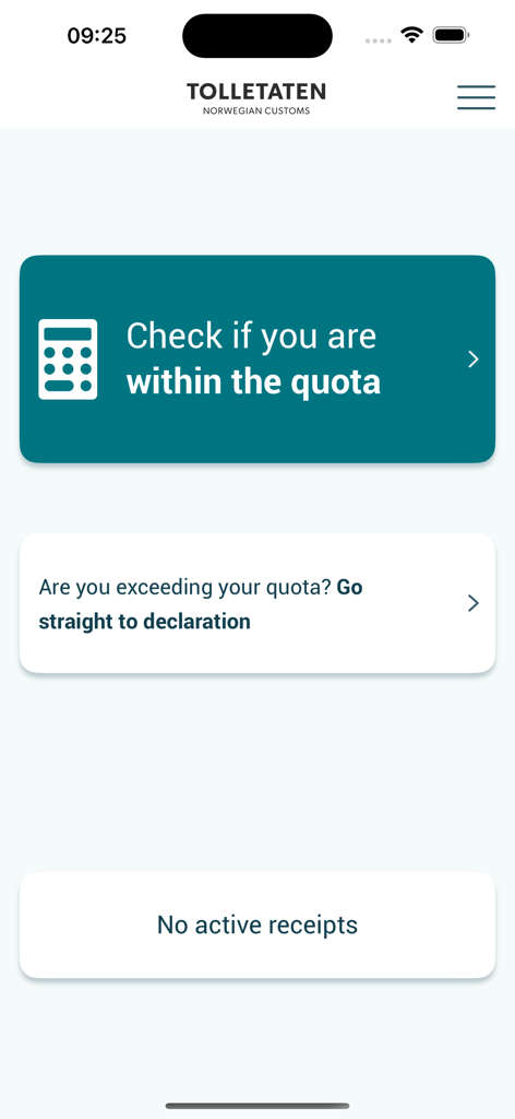 KvoteAppen - KvoteAppen home screen for Norwegian customs quota check and digital declaration