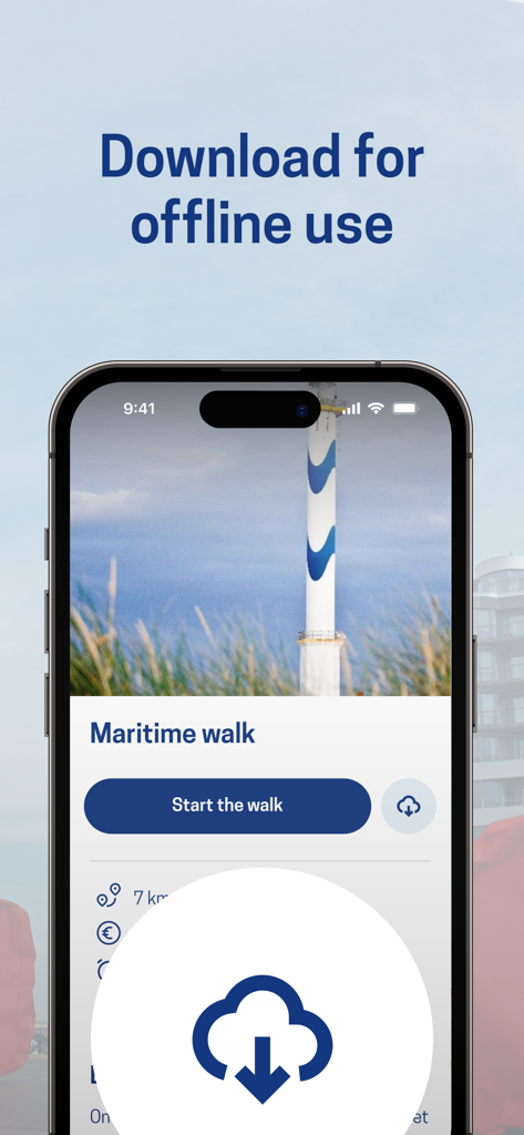 Ostend City Walks - Ostend City Walks app screen showing the maritime walking tour with an option to download for offline use