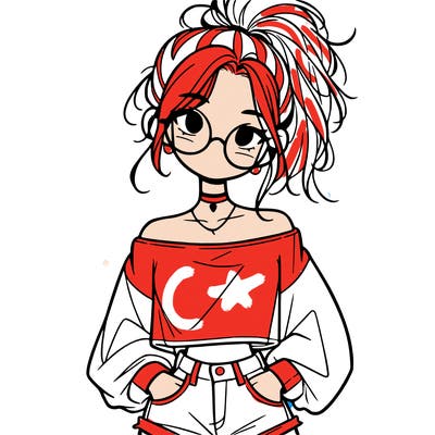 girl with a messy ponytail glasses a baggy crop top and jean shorts