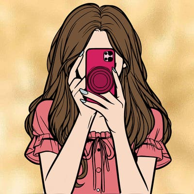 a realistic girl holding her phone taking pictures