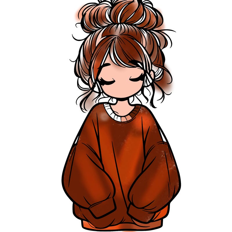 girl with baggy sweatshirt and messy bun