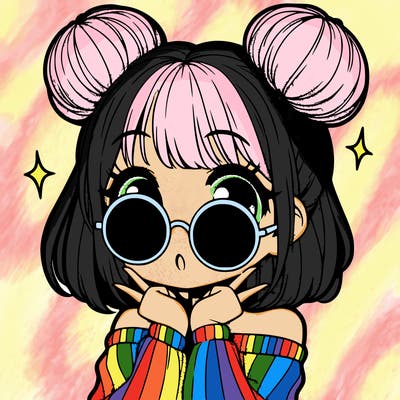 manga girl with hairbuns and sun shape sunglasses
