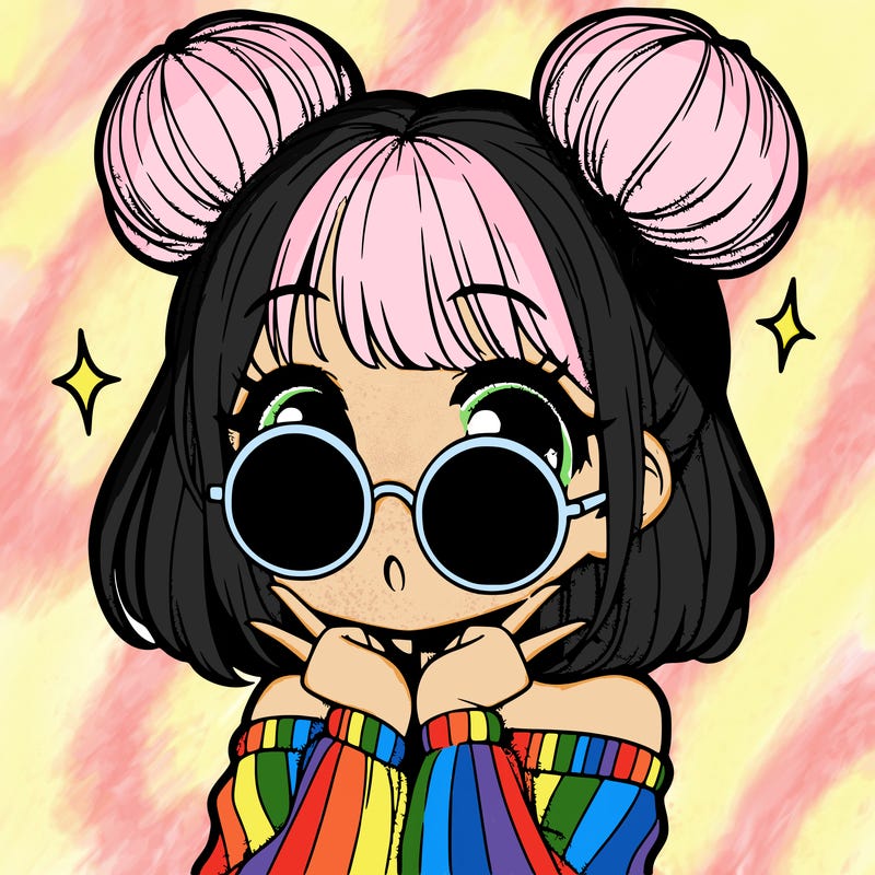 manga girl with hairbuns and sun shape sunglasses