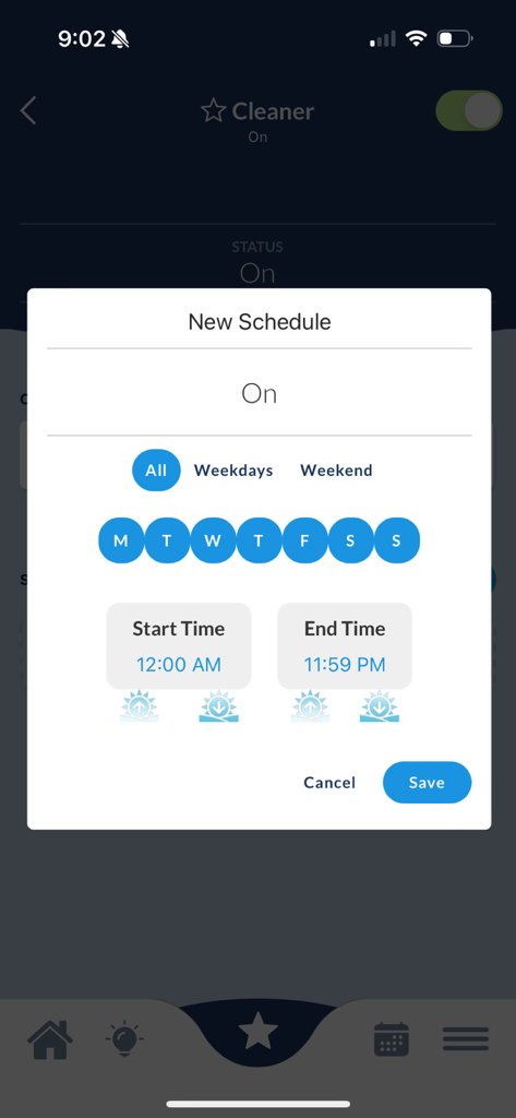 OmniLogic - OmniLogic app interface for setting a pool cleaner schedule