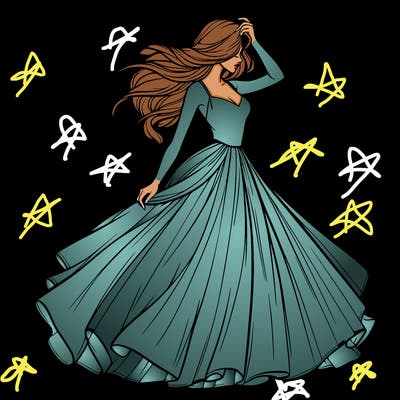 realistic woman with dress flowing in the wind