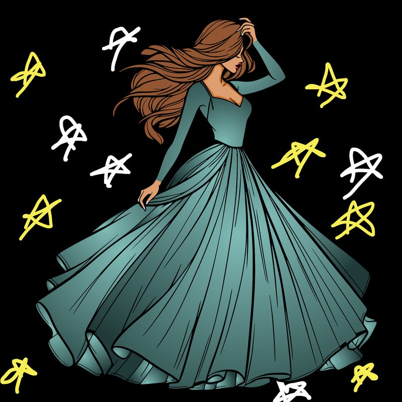 realistic woman with dress flowing in the wind