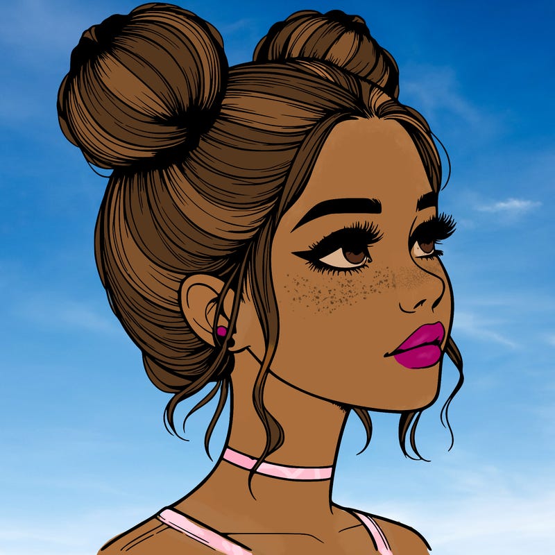 realistic girl with buns on the top of her head