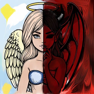 realistic angel half demon