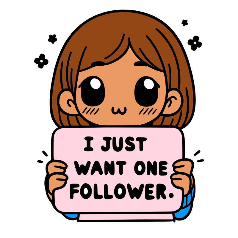 a girl holding up a sign that says i just want one follower