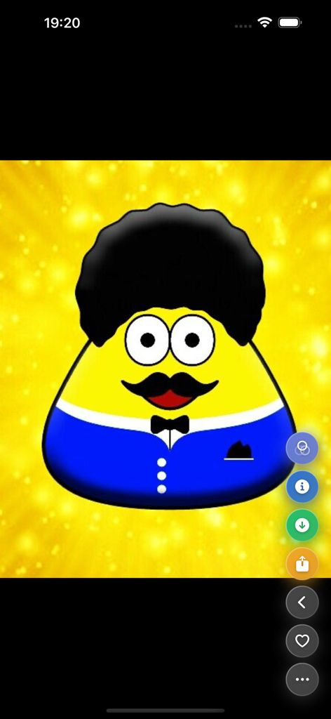 Pou Wallpapers 4k - Yellow Pou character in a blue suit and mustache on a sparkling background