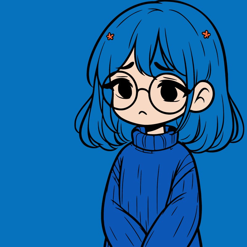 sad girl with glasses in a sweater