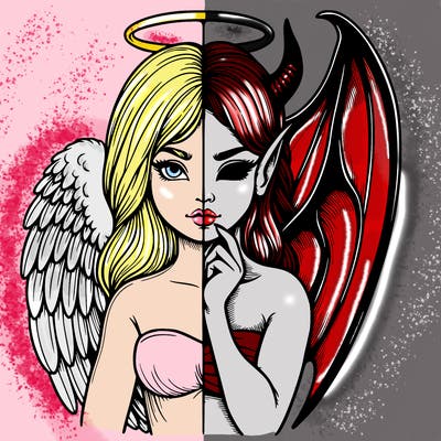 realistic angel half demon