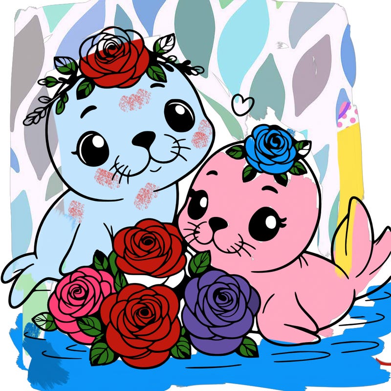 baby seals with roses