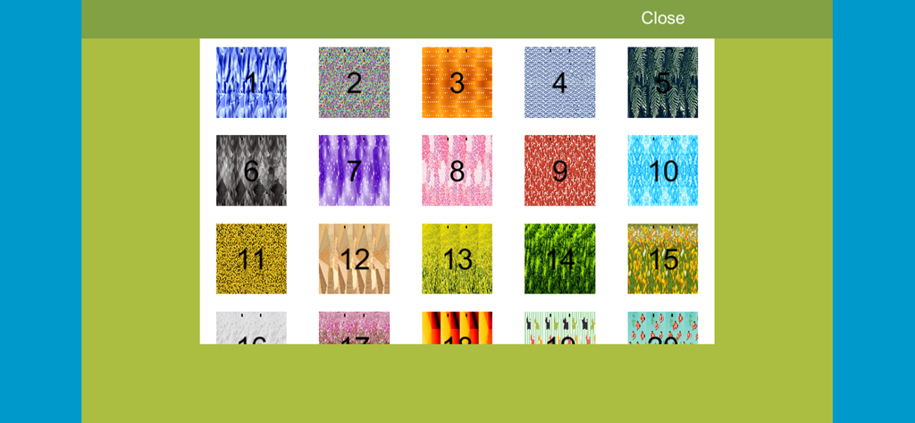 ３×３Ｄ Eye Training - 시력 운동을 위한 다채로운 3D 입체경 패턴 타일의 번호가 매겨진 그리드.